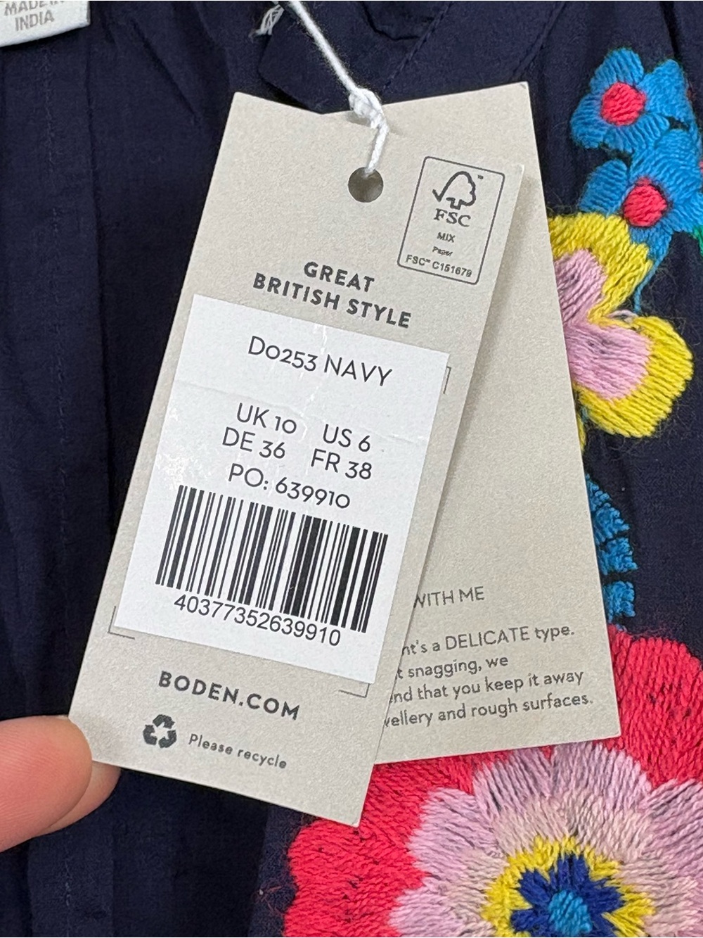 Boden Embroidered Cotton Maxi Dress Sz 6 Navy D002 - Picture 6 of 14